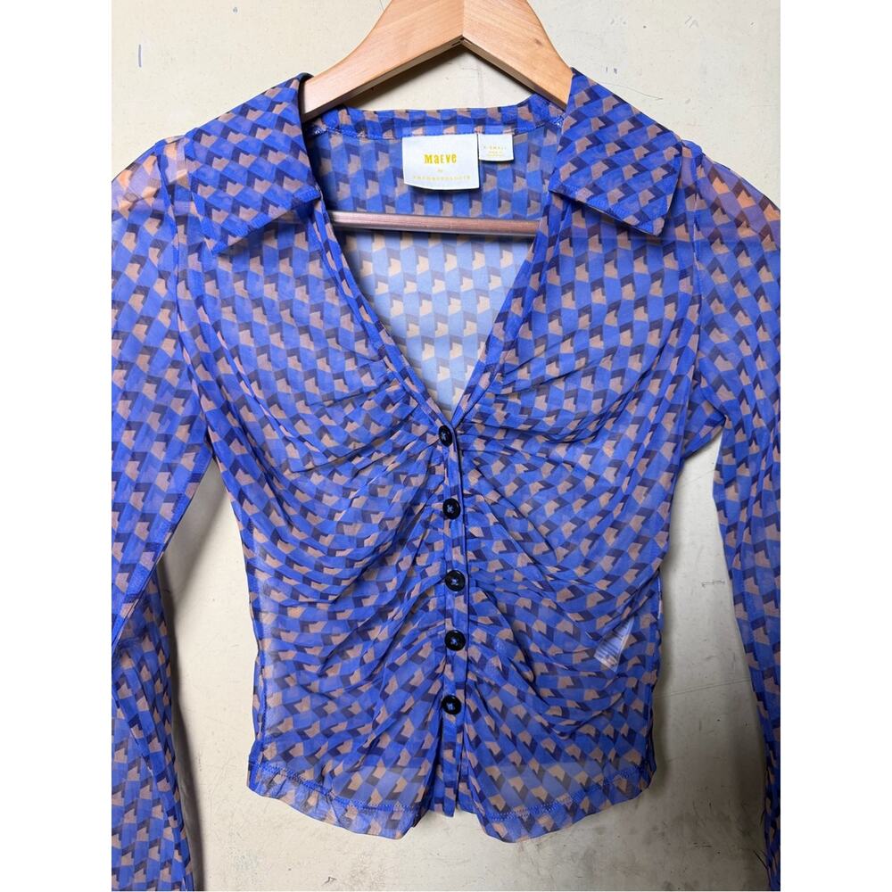 Maeve Sheer Ruched Button-Down Blouse Size XS - Picture 10 of 10